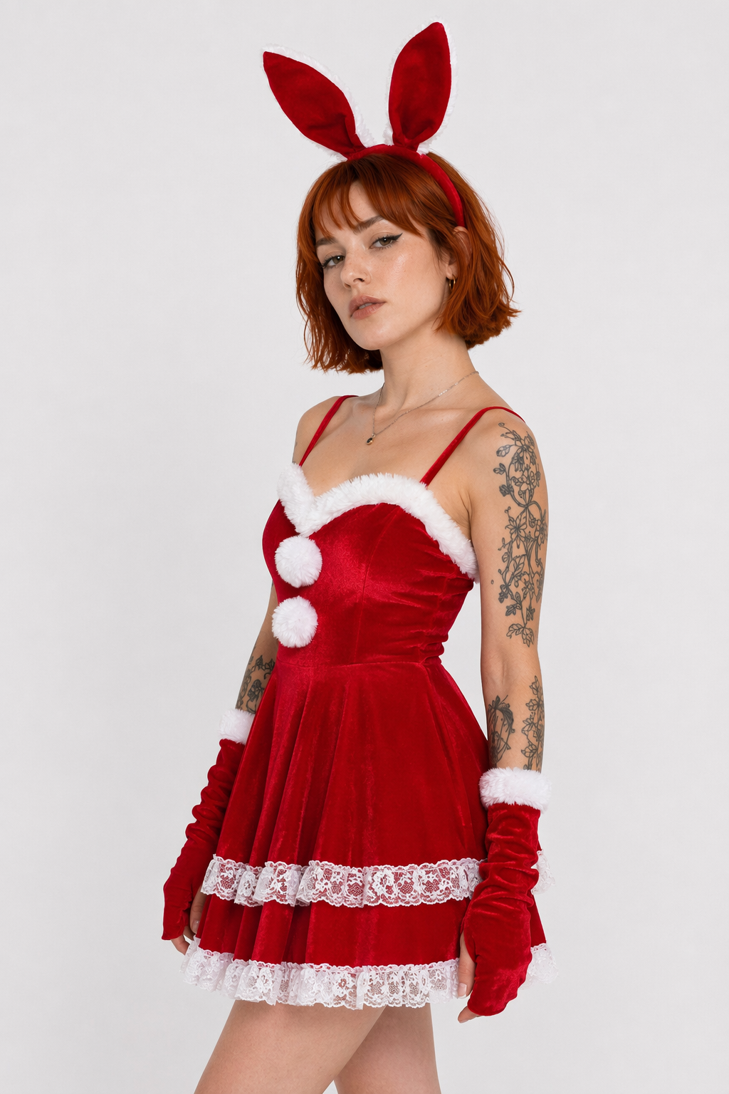 Santa Bunny Dress Set with Matching Headband and Gloves Red