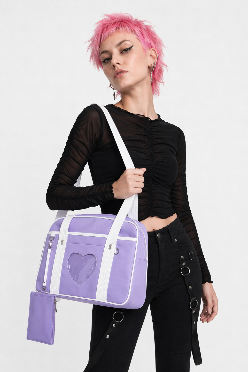 Kawaii Pastel Duffle Bag with Transparent Hearts Lavender