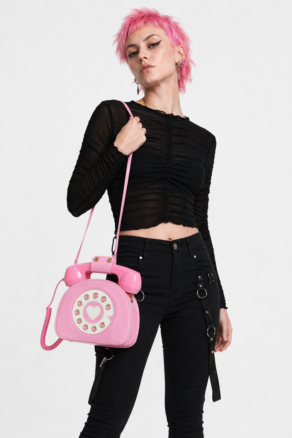 Intricately Detailed 3D Rotary Telephone Handbag in Multiple Colors Pink