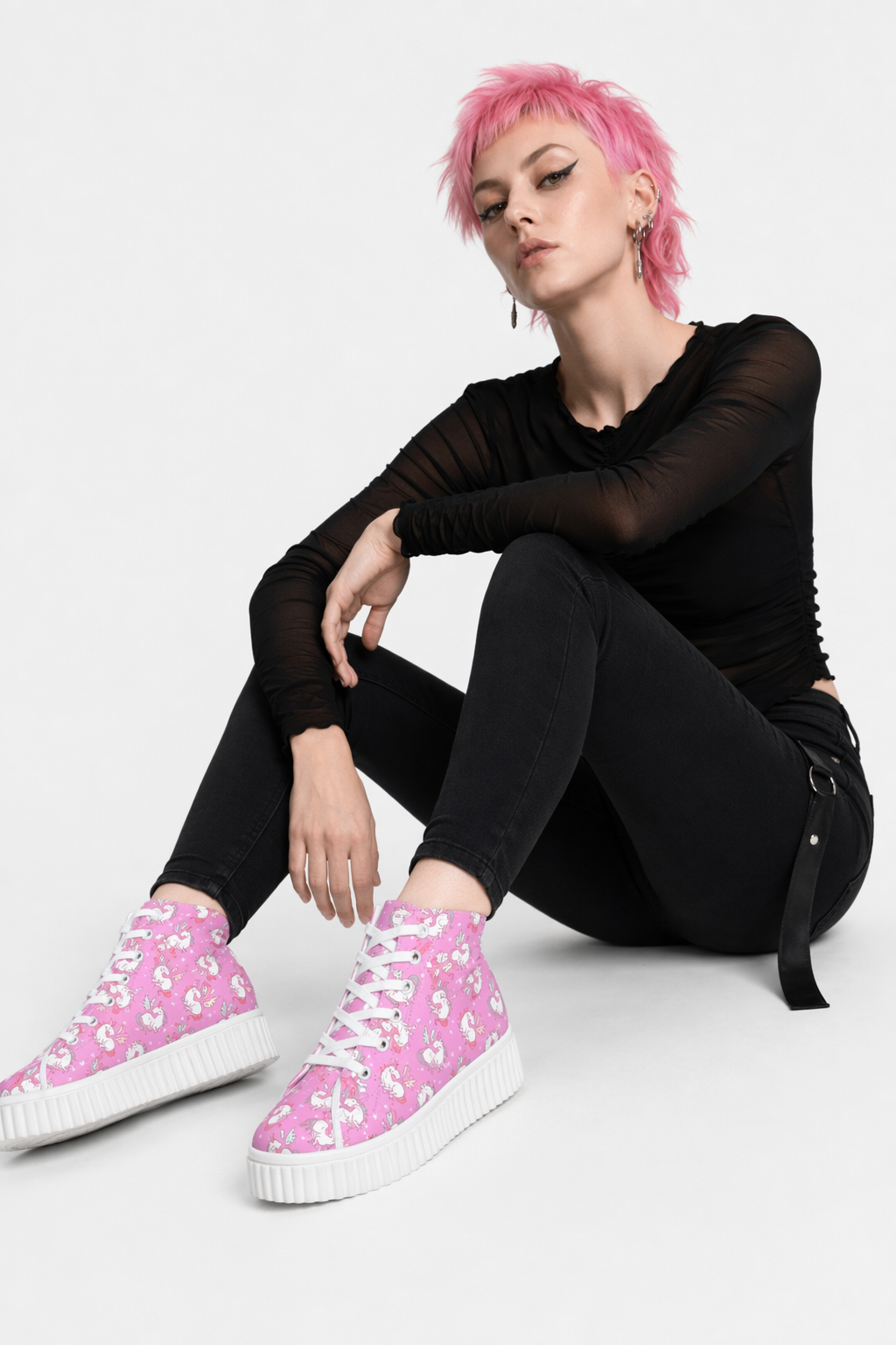 Canvas Hi Top Unicorn Pattern Shoes with Comfortable Wedge Heel Pink Purple Unicorn