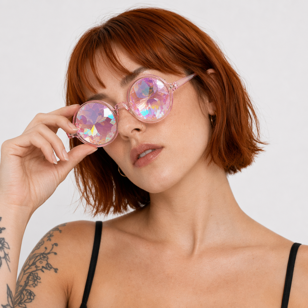 Crystallized Jewel Sunglasses with Kaleidoscope Effect Pink