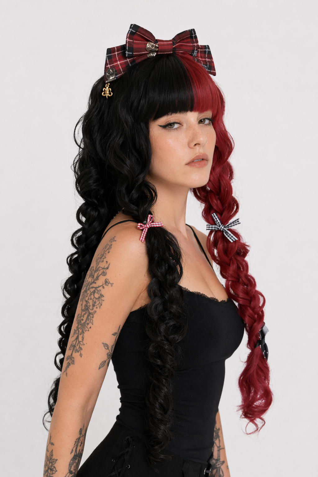Black and Red Two-Tone Long Wavy Lolita Wig Instock Long Curly Wig