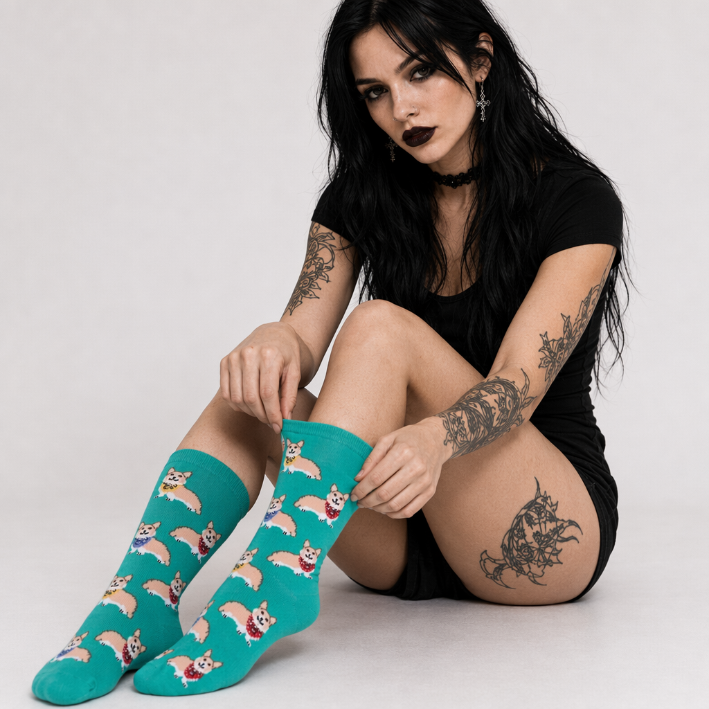 Vibrant Angel Kitten Socks for Kawaii Fashion Lovers Shiba Dog