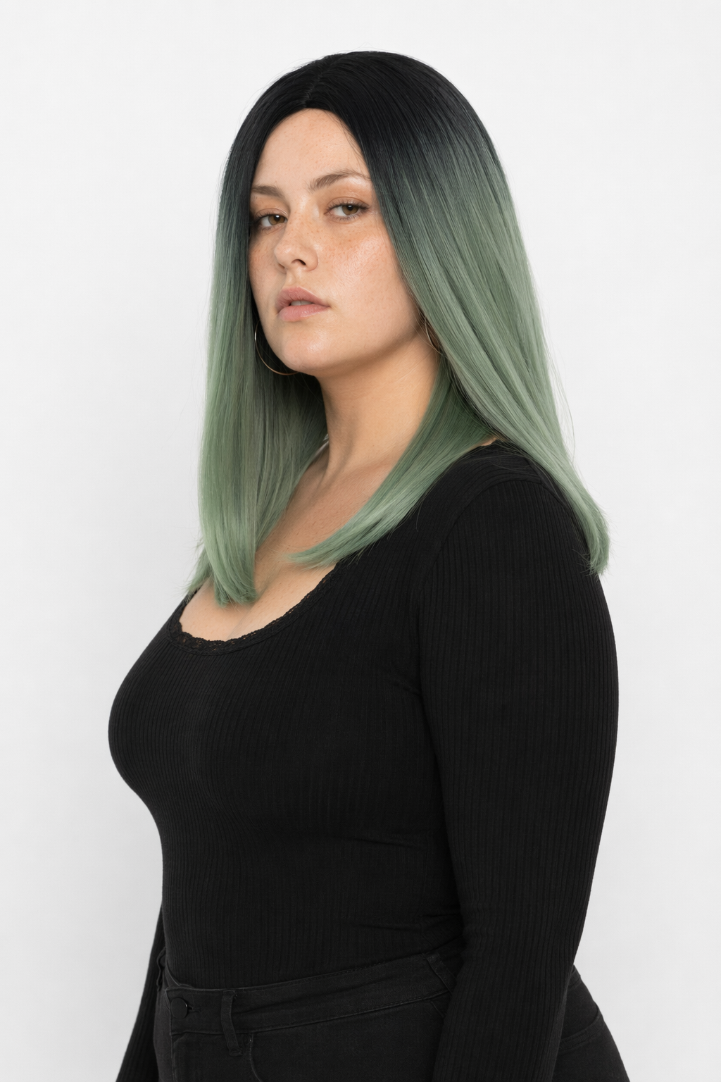 Medium Length Ombre Long Bob Wig in Chic Colorful Style Green