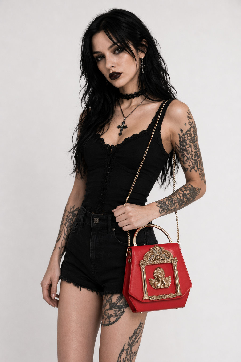 Luxury Vintage Victorian Angel Handbag with Cherub Design Red