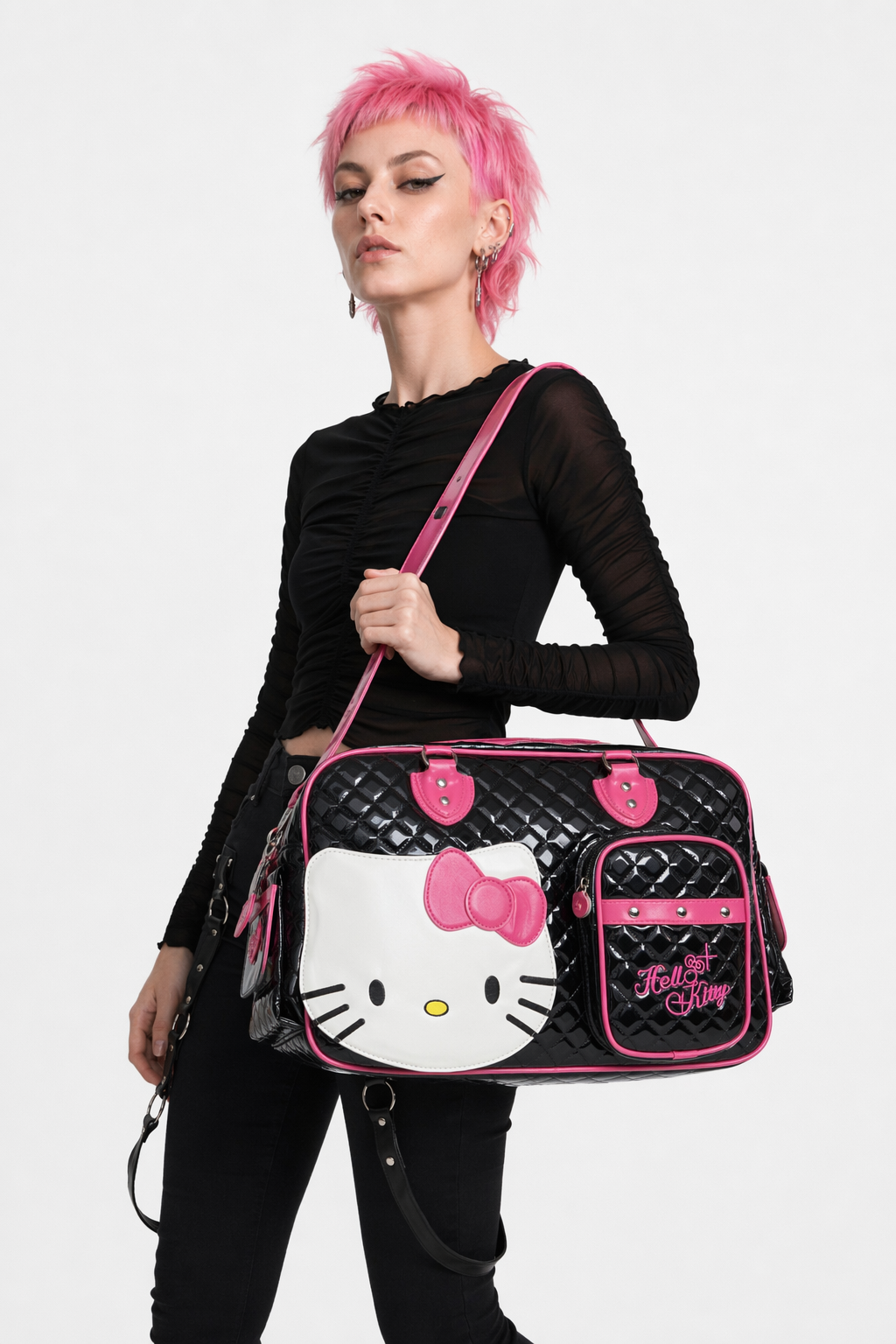 Hello Kitty Large Size Duffle Bag in Vegan Leather Options Black