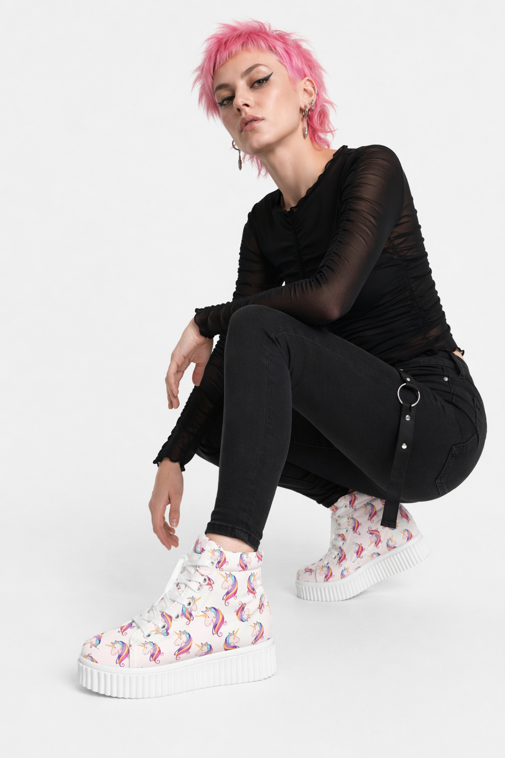 Canvas Hi Top Unicorn Pattern Shoes with Comfortable Wedge Heel White Unicorn