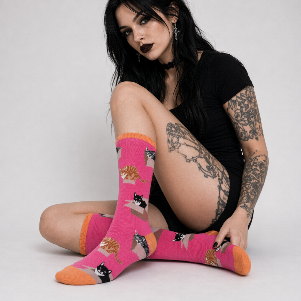 Vibrant Angel Kitten Socks for Kawaii Fashion Lovers Pink Kittens