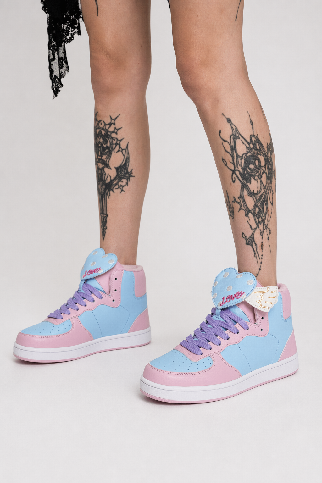 Pastel Harajuku High Top Sneakers with Winged Hearts 4