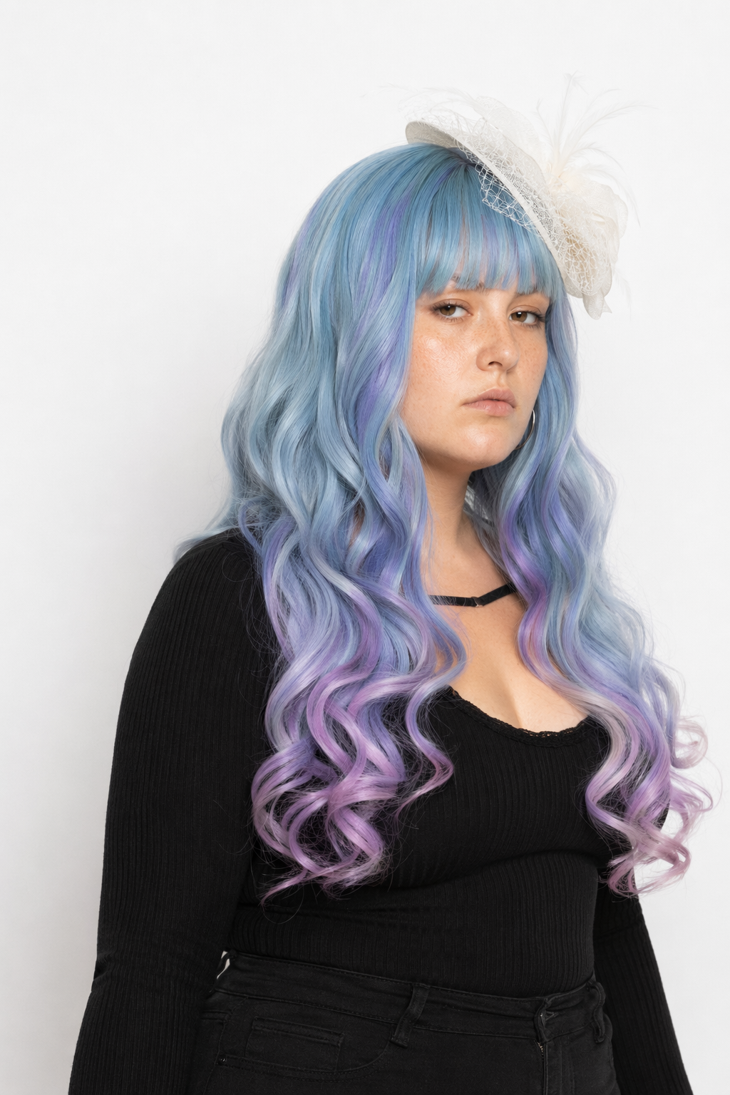 Long Wavy Lolita Wig in Blue Purple Ombre with Fringe Default Title