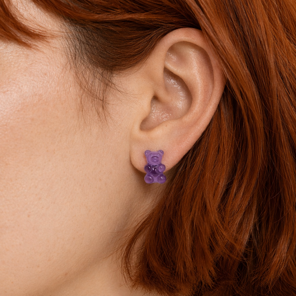Gummy Bear Resin Earrings in Assorted Delicious Colors Purple