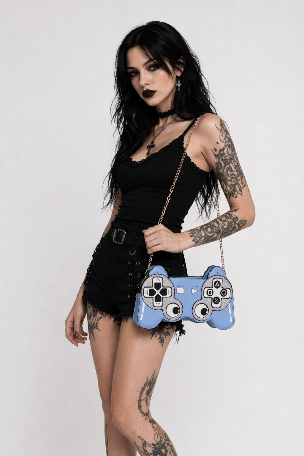 Kawaii Gamer Girl Handbag Large and Stylish In Stock New Condition Blue Bag