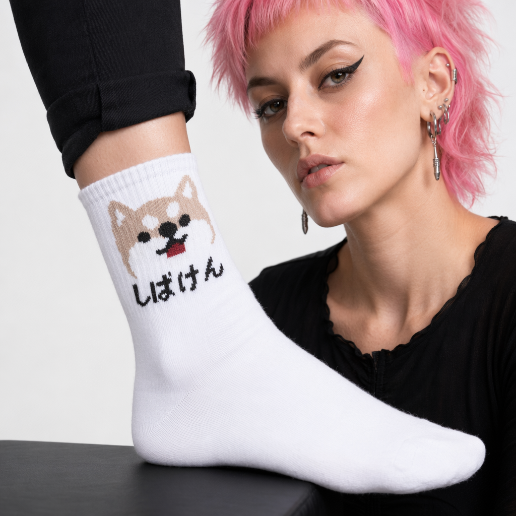 Kawaii Japanese Harajuku Cotton Prehistoric Socks White Dog