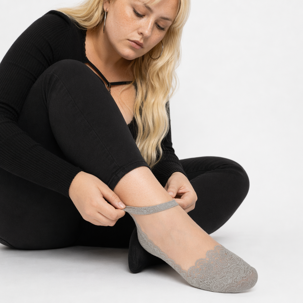 Elegant Lace Band Socks in Clear Fabric and Various Colors Gray Low Ankle