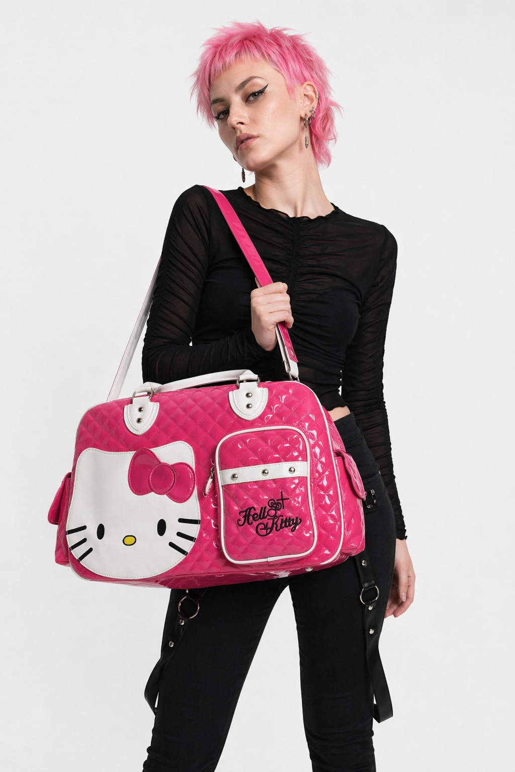 Hello Kitty Large Size Duffle Bag in Vegan Leather Options Red