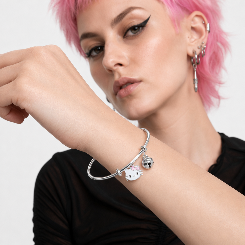 Kawaii Beaded Bracelets Inspired by Sanrio Characters Silver Bangle Kitty