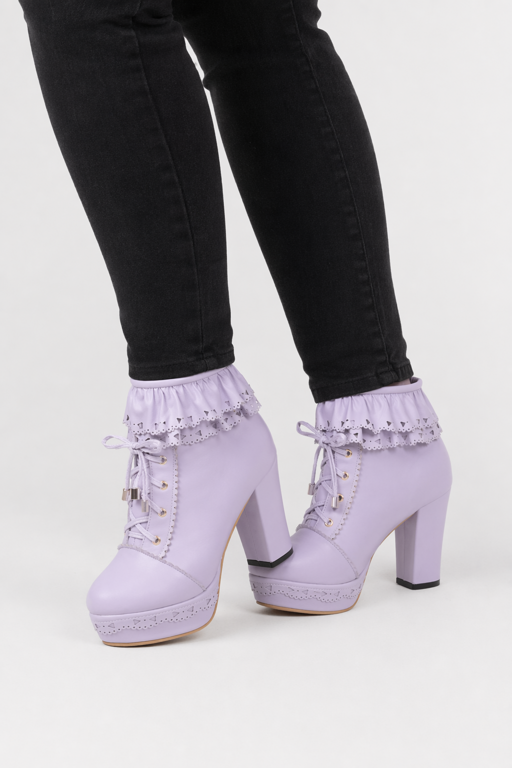 Sweet Lolita Booties with Ruffled Trim and Comfortable Design Purple