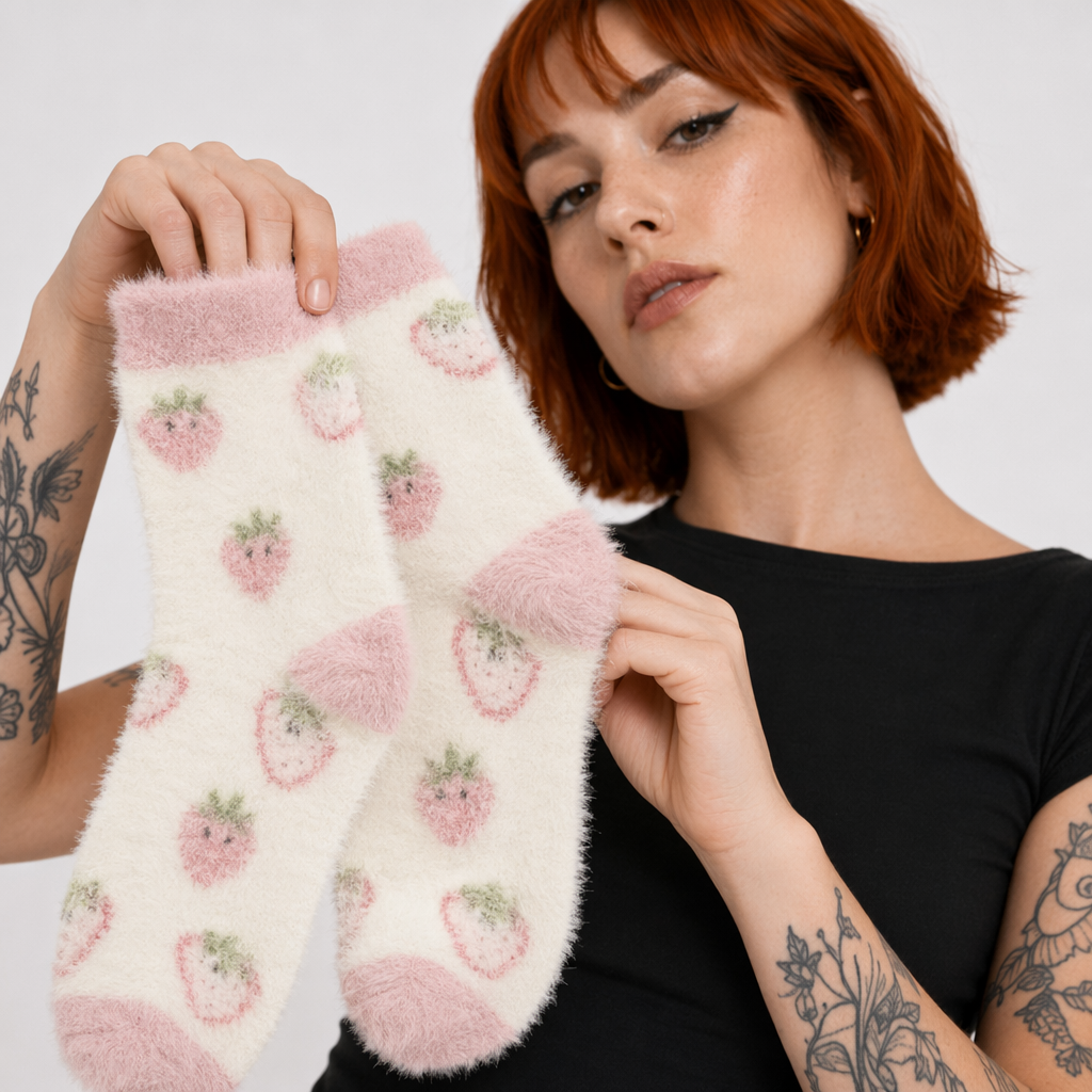 Fuzzy Strawberry Socks for Ultimate Comfort and Style Small strawberry
