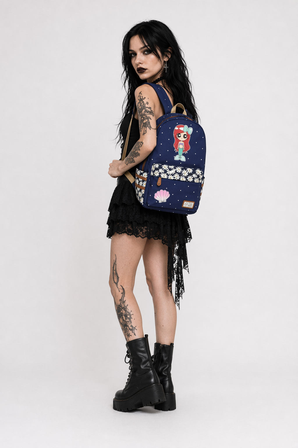 Kawaii Mermaid and Sea Creature Backpacks in Fun Designs Navy Blue 3
