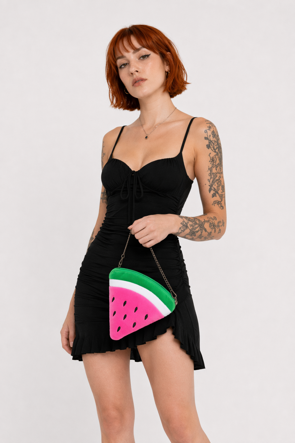 Tropical Fruit Coin Bags with Embroidery and Secure Zipper Pink Watermelon Slice
