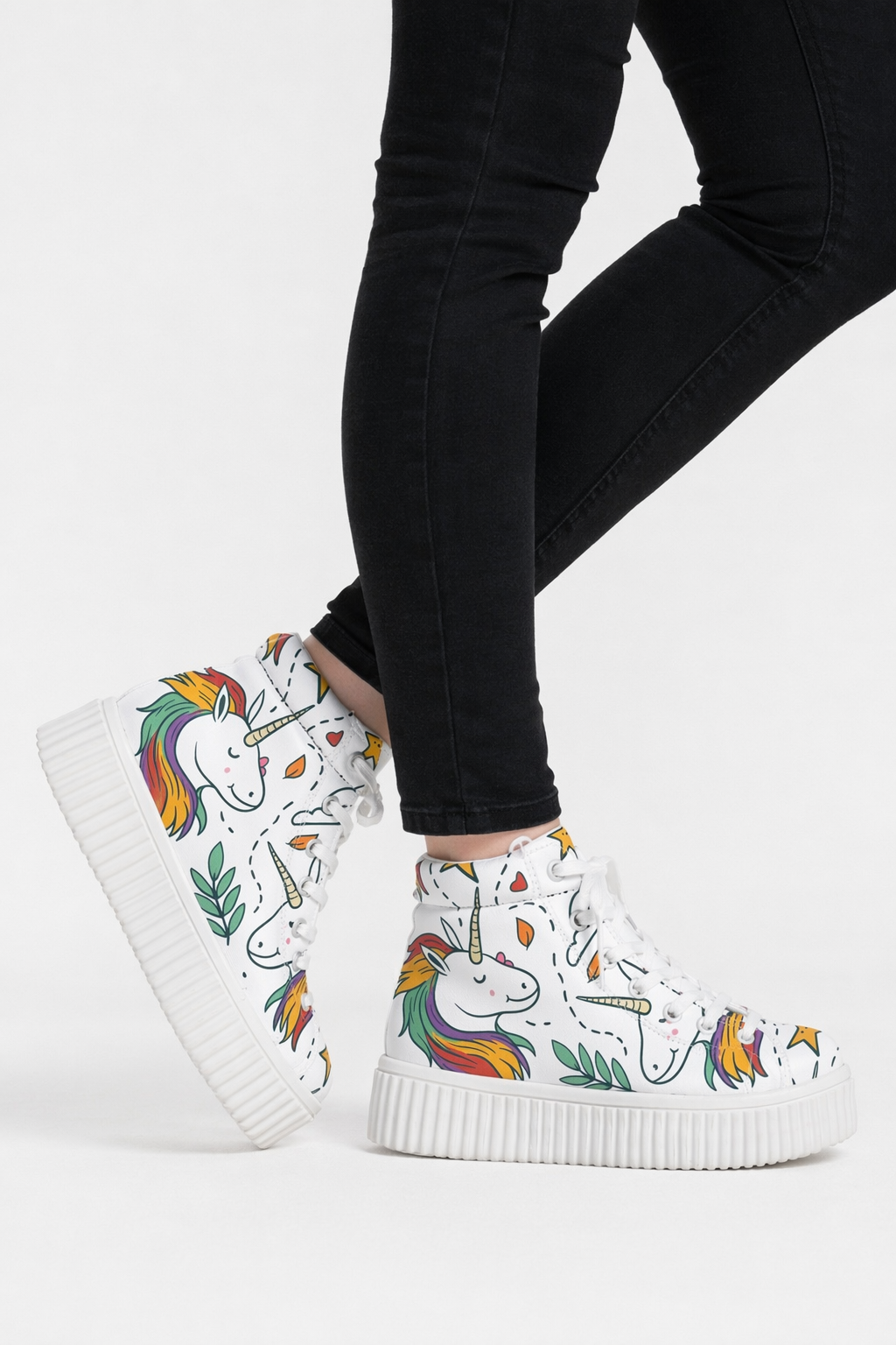 Canvas Hi Top Unicorn Pattern Shoes with Comfortable Wedge Heel White Graffiti Unicorn