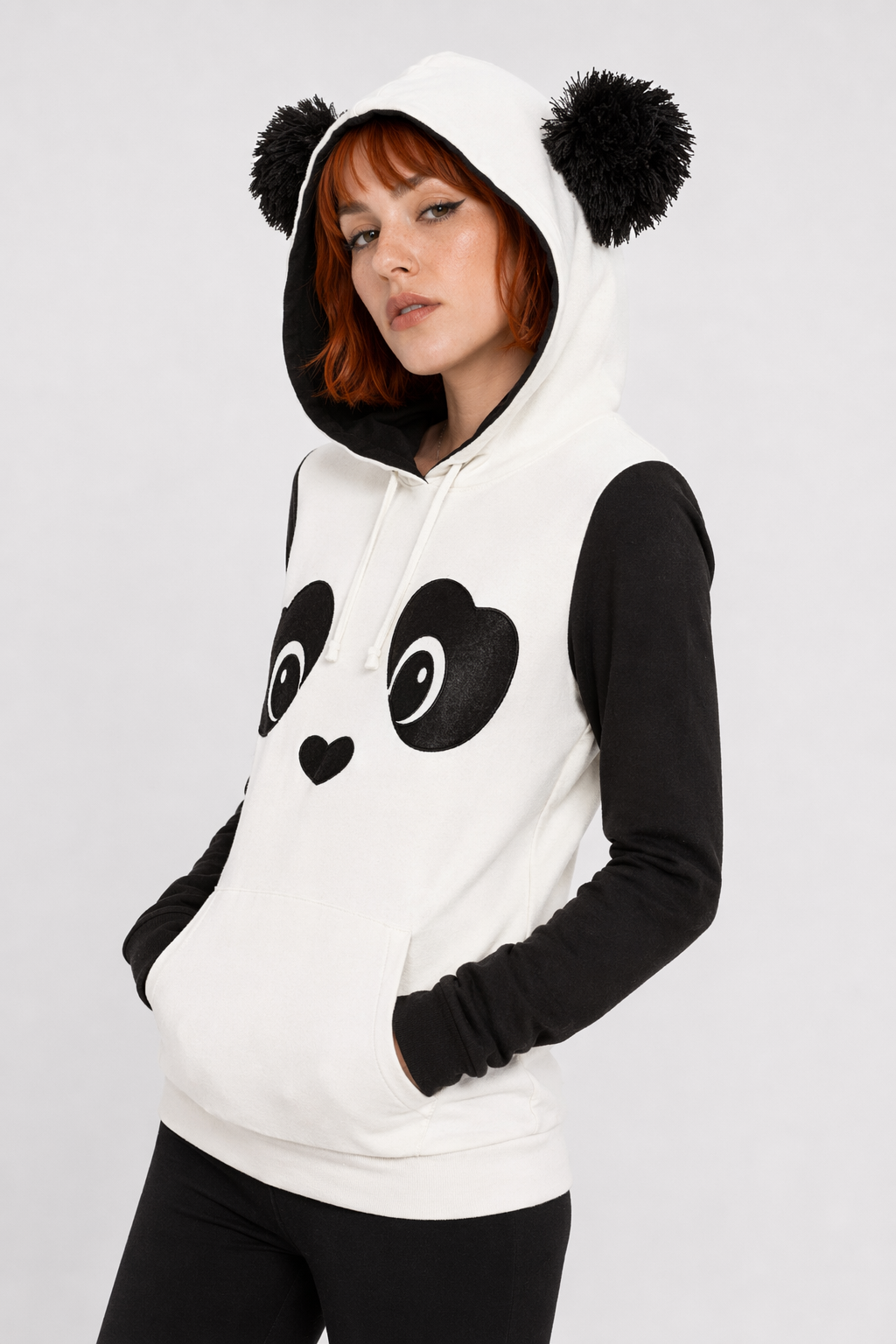 Cute Panda Bear Inspired Hoodie with Fuzzy Ears and Warm Sleeves L