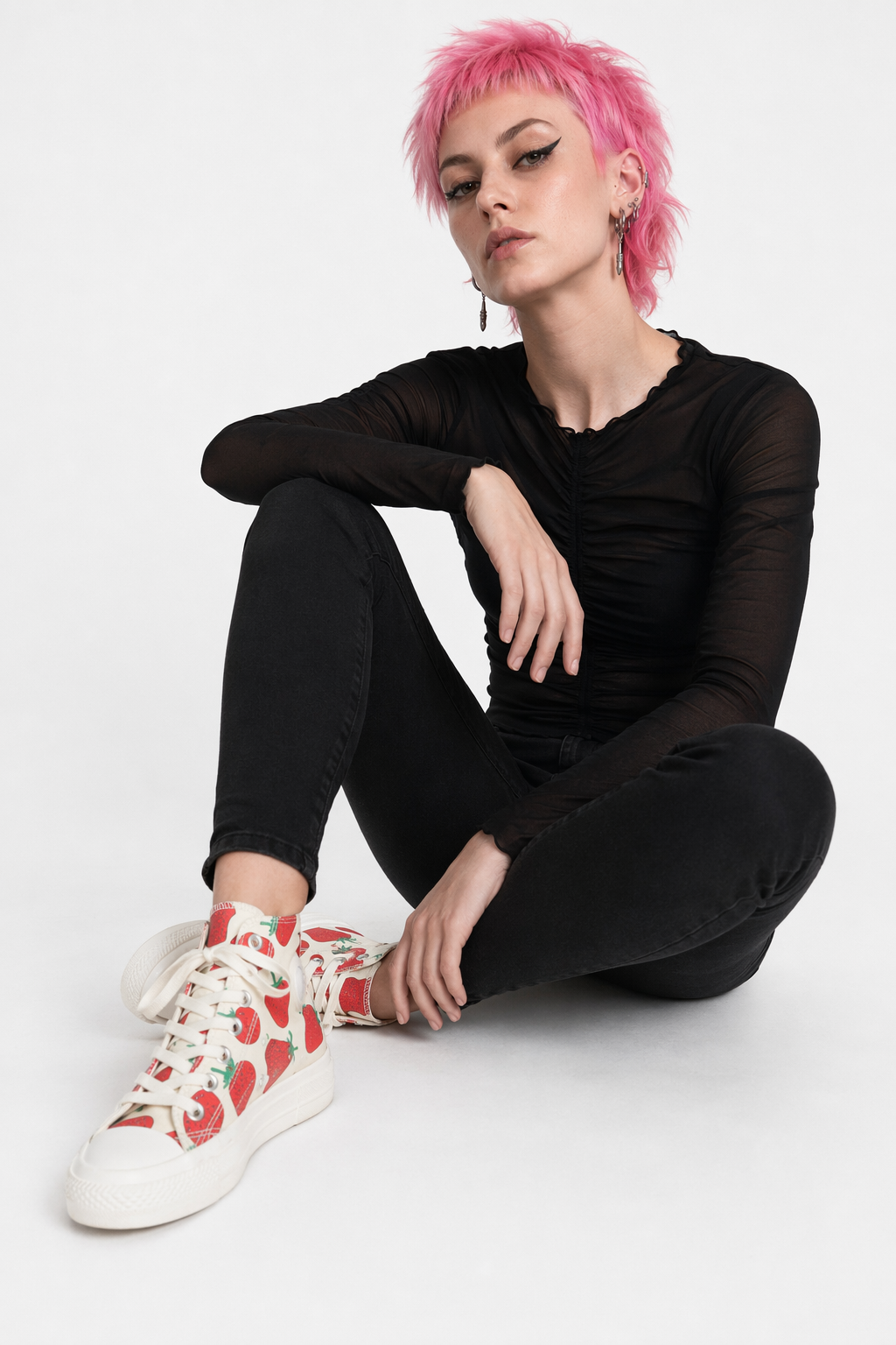 Strawberry-Patterned Sneakers for Kawaii Footwear Lovers High Top