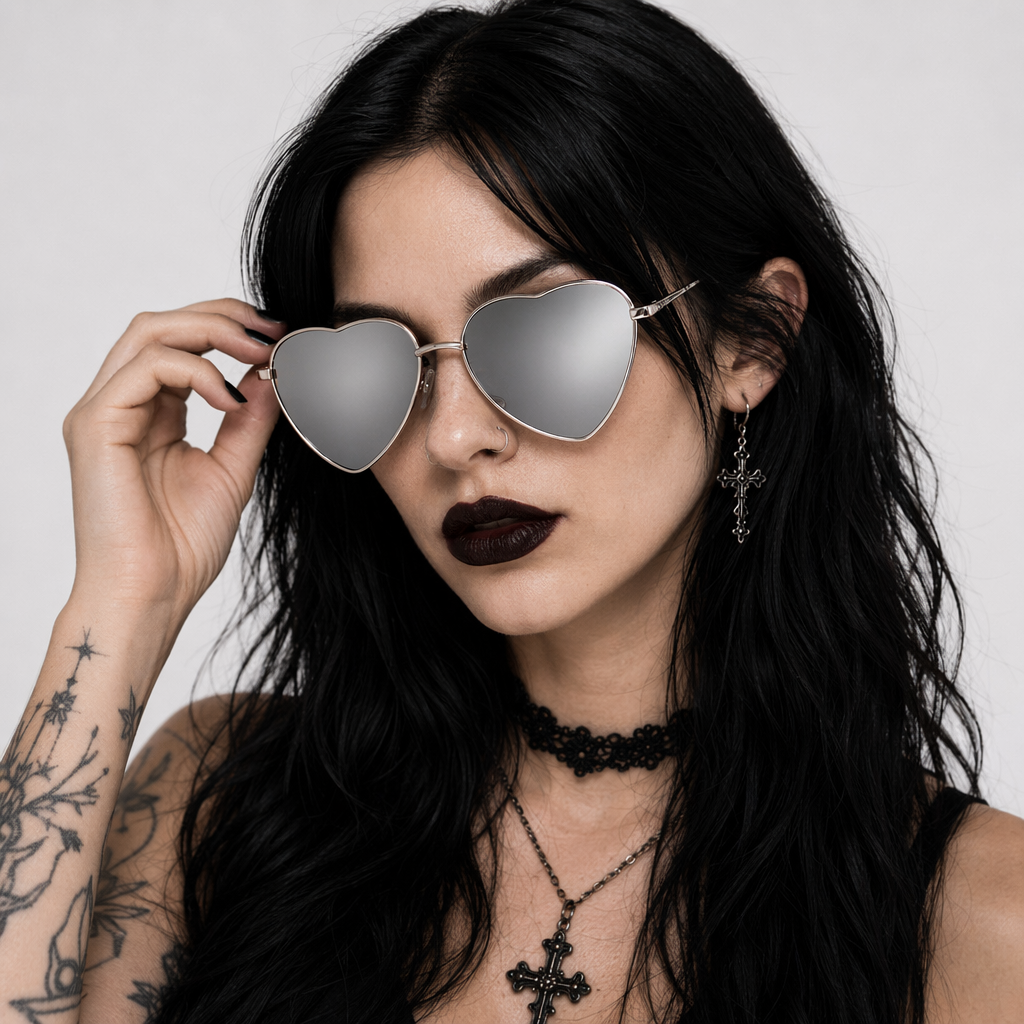 Chic Heart Shaped Aviator Sunglasses in Various Colors Silver
