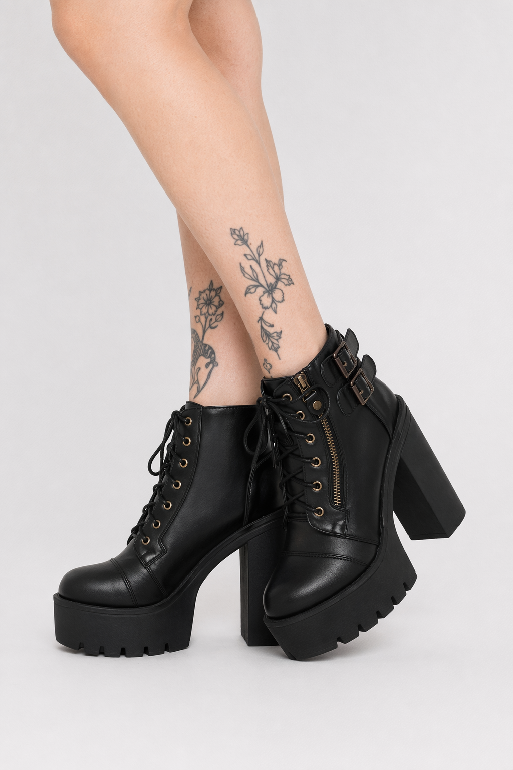 Edgy Punk Rock Chunky Block Heeled Booties for Fit Feet 7