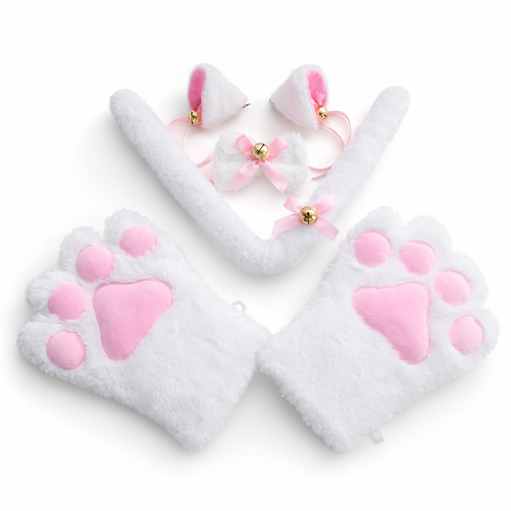 Complete Neko Cat Cosplay Accessories Set for All Sizes White