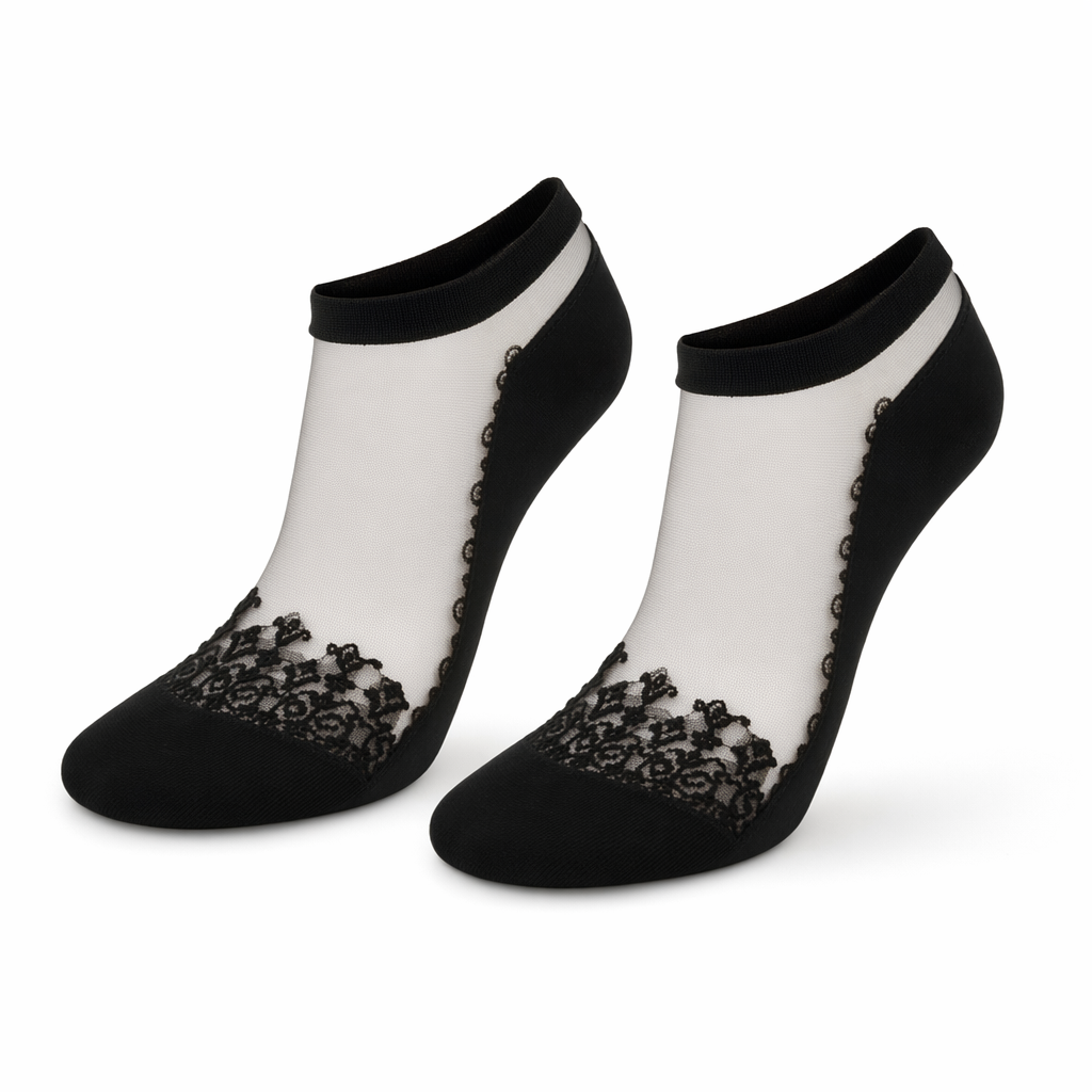 Elegant Lace Band Socks in Clear Fabric and Various Colors Black Low Ankle