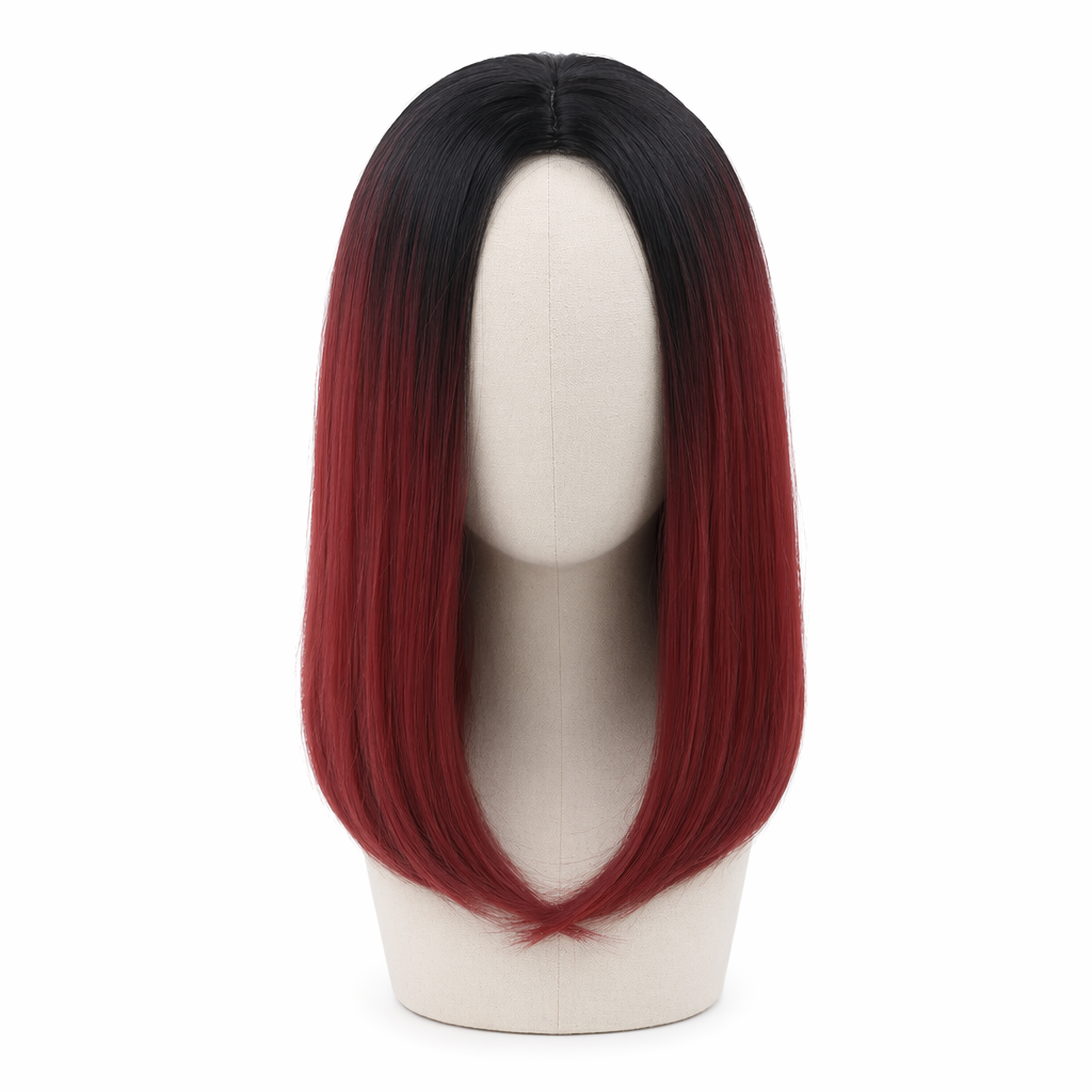 Medium Length Ombre Long Bob Wig in Chic Colorful Style Dark Red