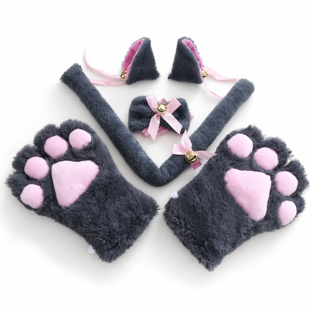 Complete Neko Cat Cosplay Accessories Set for All Sizes Gray