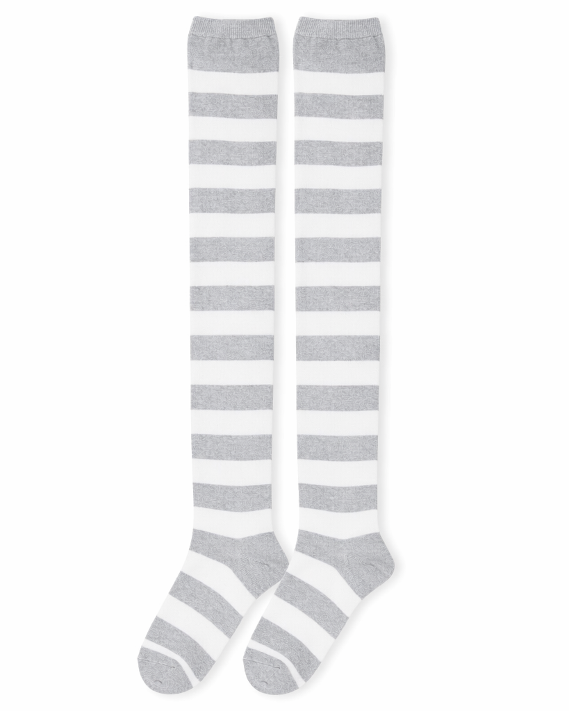 Thigh High Lolita Style Socks with Quality Elastic Comfort Gray