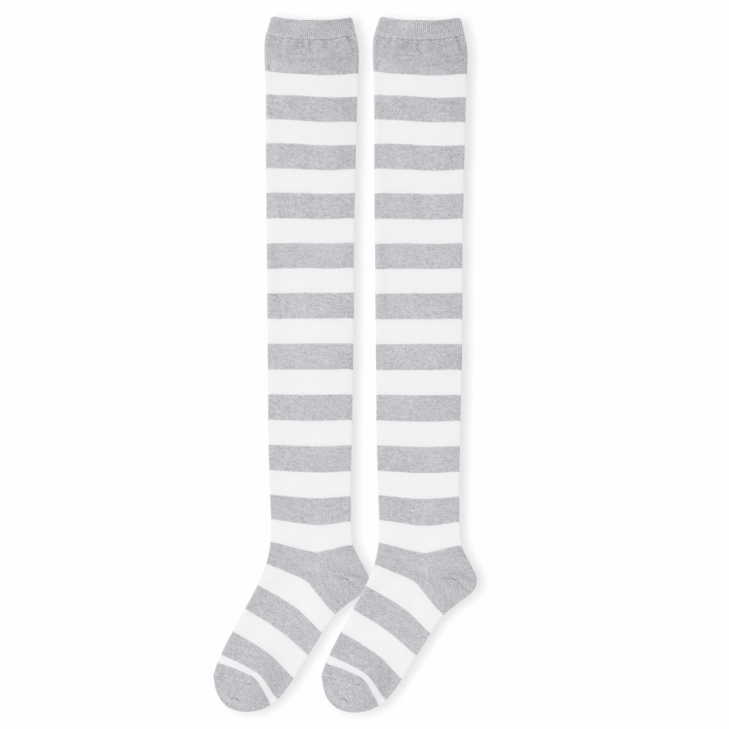 Thigh High Lolita Style Socks with Quality Elastic Comfort Gray