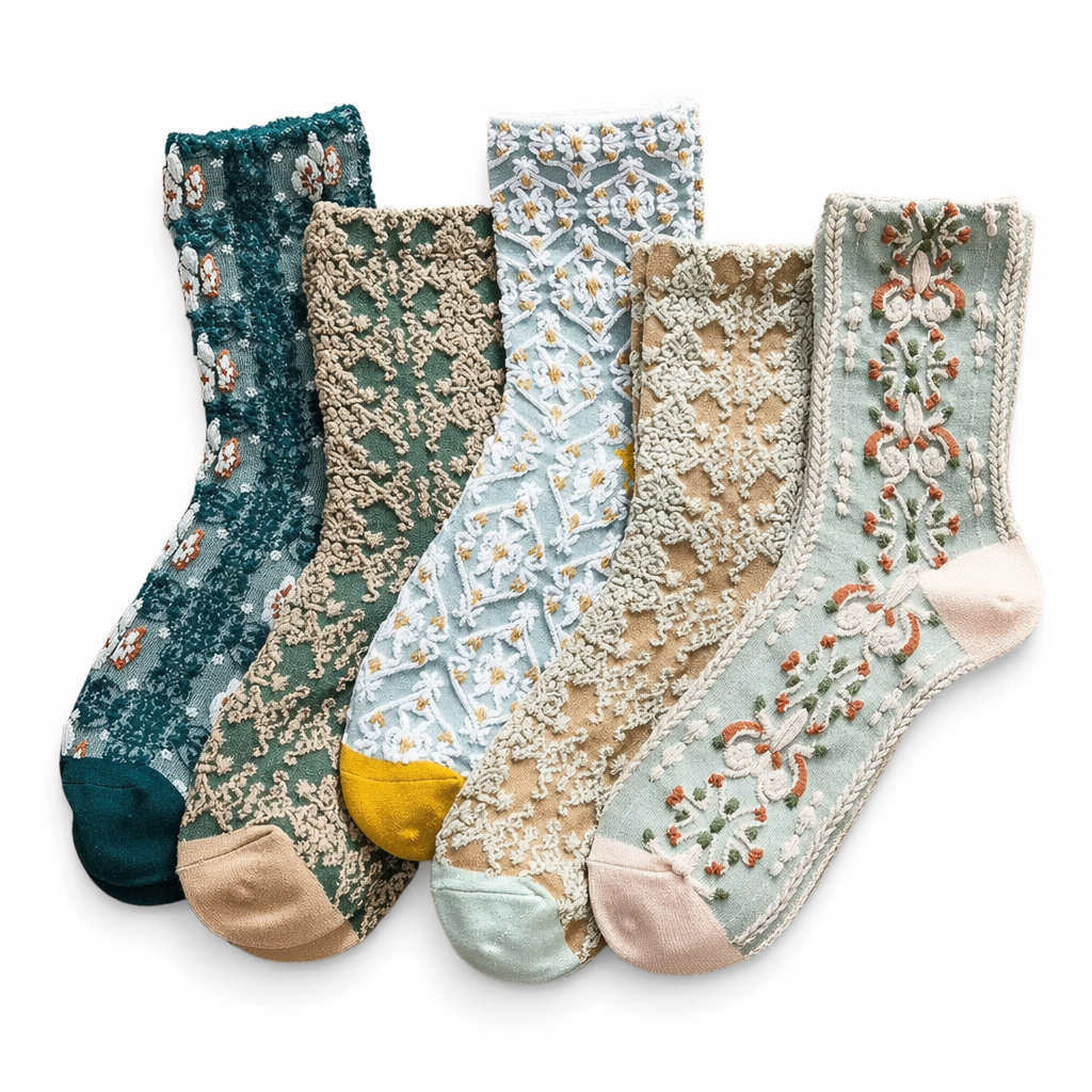 Pink Vintage Floral Socks for Kawaii and Fairycore Styles Set3-Neutral color