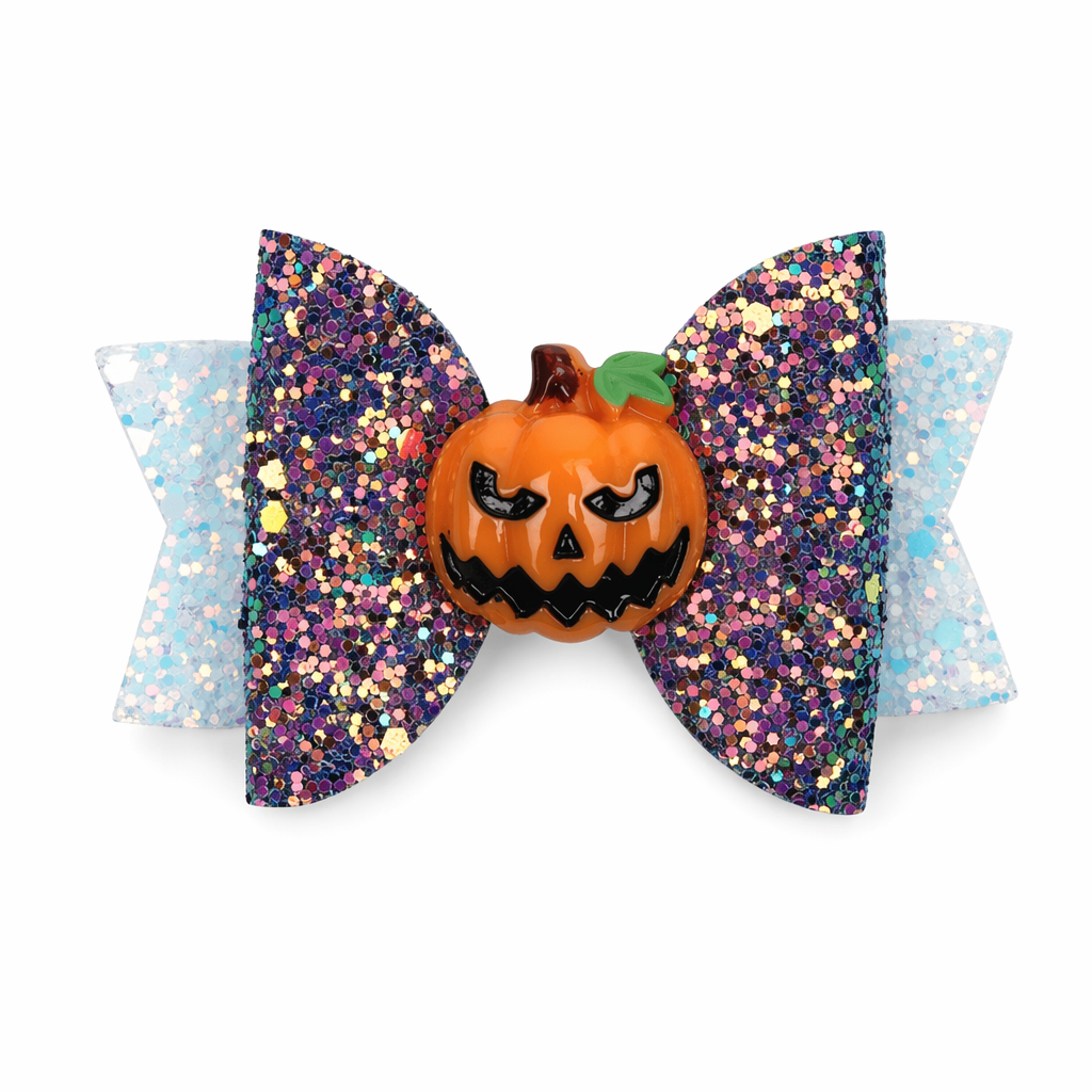 Glittery Halloween Hair Bows with Spooky Cabochons in Stock Pumpkin