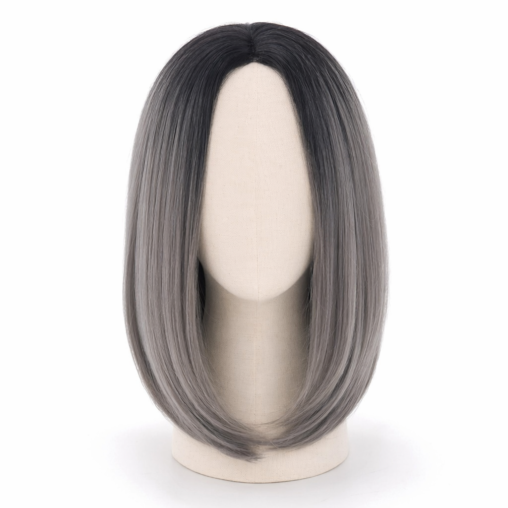 Medium Length Ombre Long Bob Wig in Chic Colorful Style Dark Grey