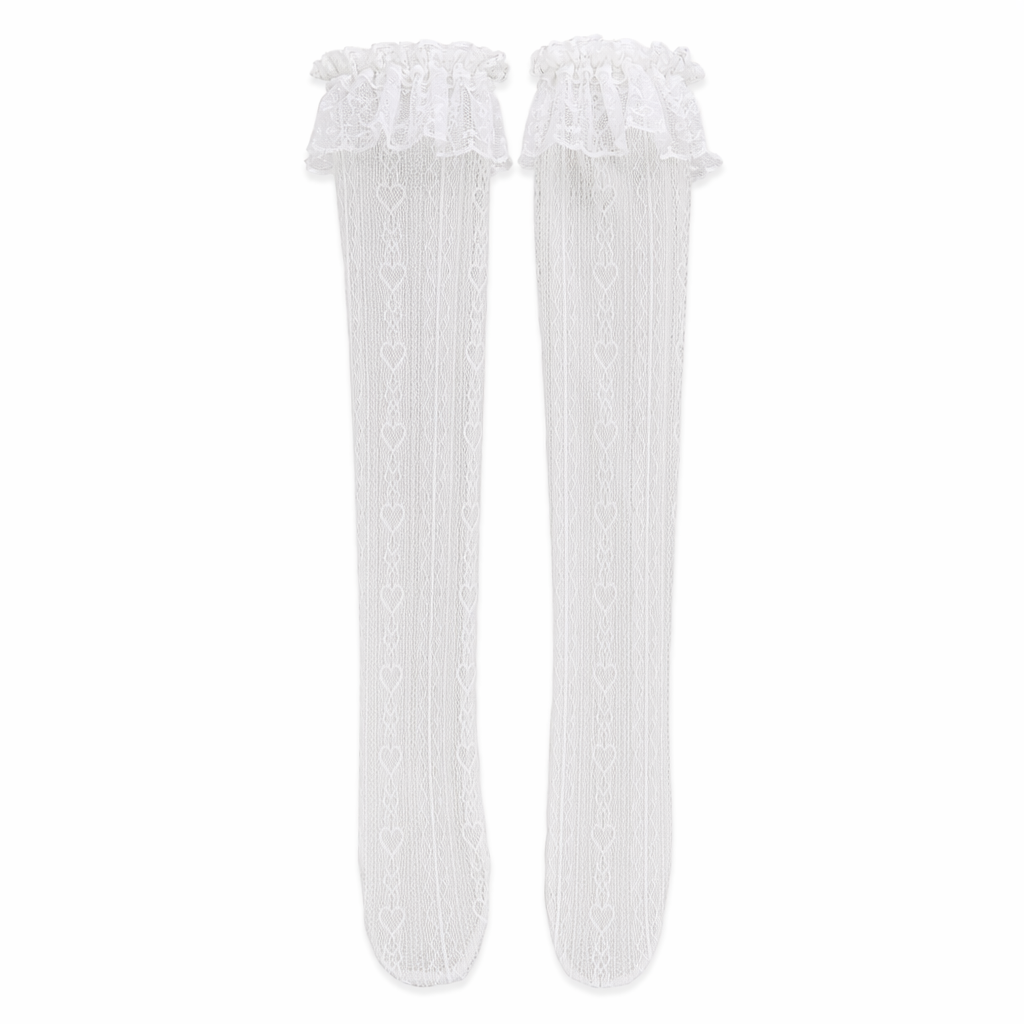 Kawaii Lace Heart and Ribbon Stockings for a Cute Style Upgrade White Heart Lace