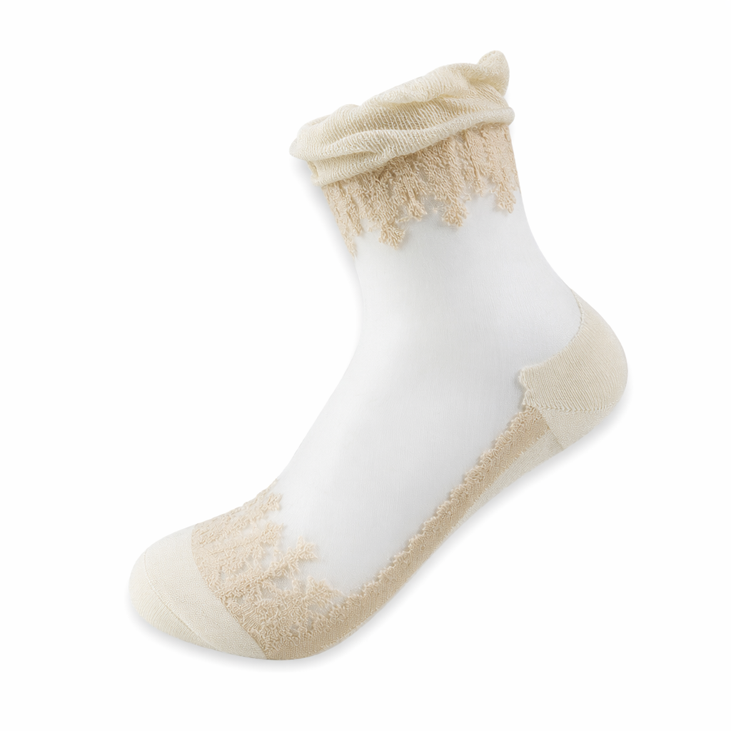Elegant Lace Band Socks in Clear Fabric and Various Colors Khaki