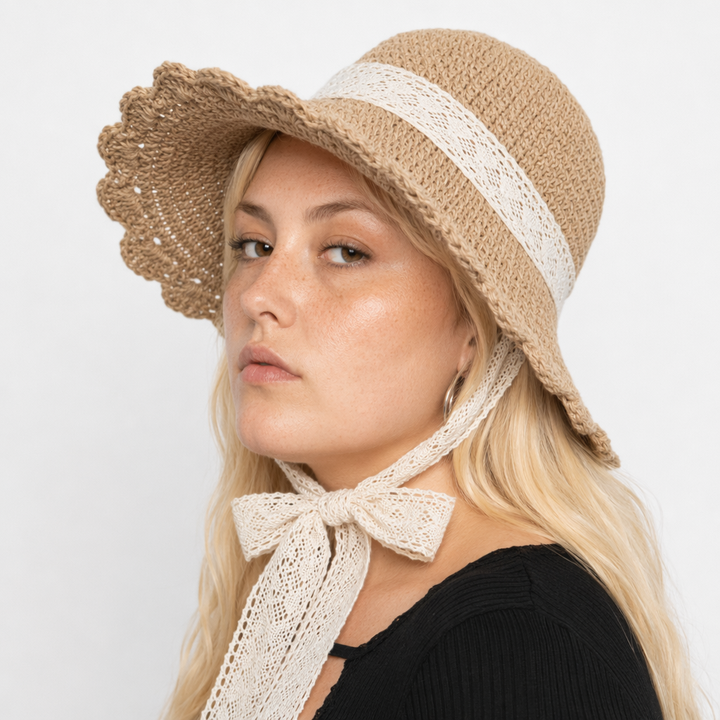Country Maiden Sun Hat in High-Quality Tweed for Cottagecore Style Khaki