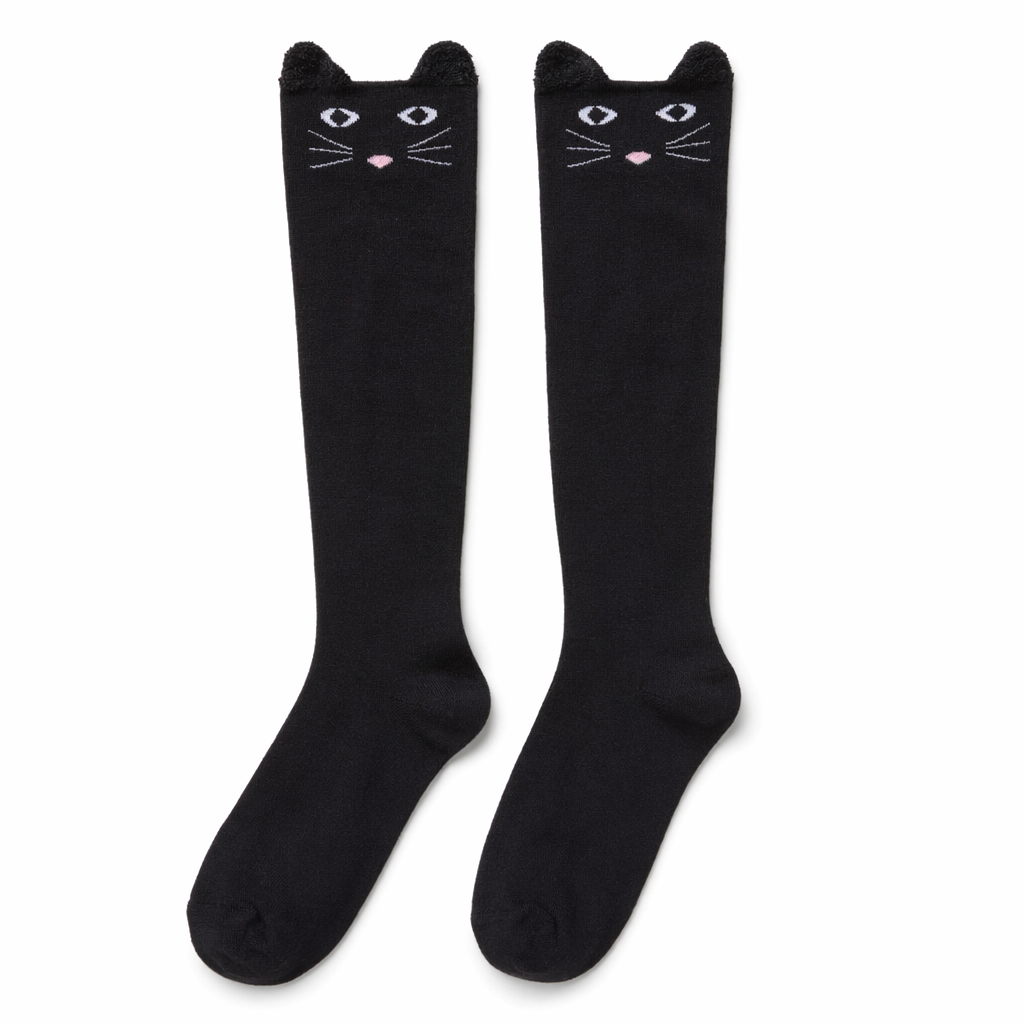 Soft Cotton Animal Thigh Highs for Littles Size XS-XL Black Cat