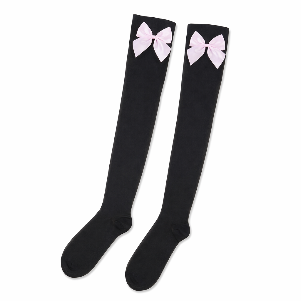 Kawaii Over-the-Knee Stockings with Ribbon Embellishments for a Perfect Fit Black