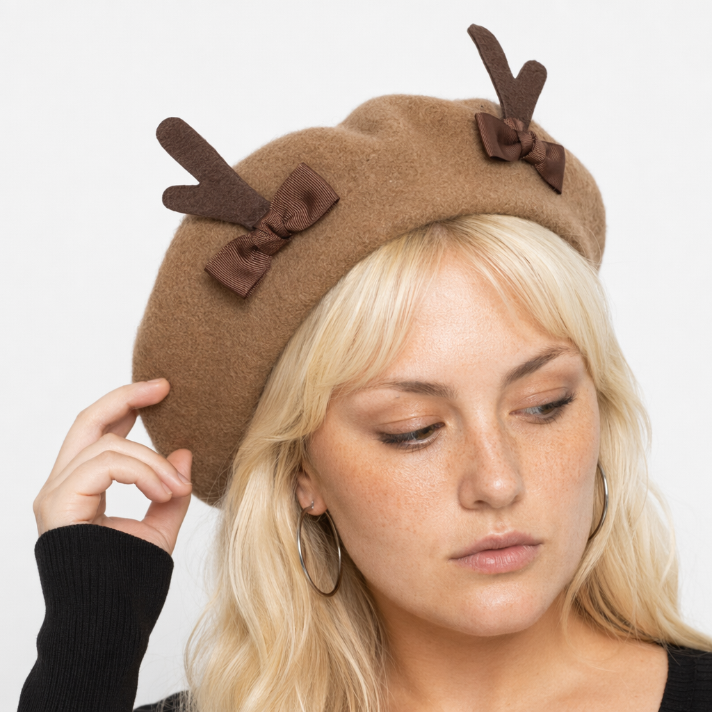 Kawaii Berets for Stylish Lolita Fashion and Accessories Taupe Antlers