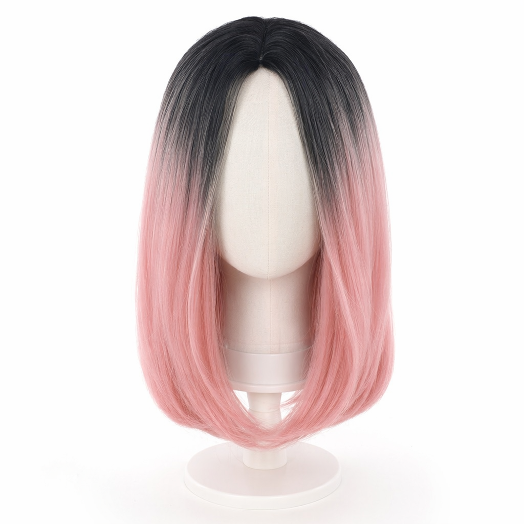 Medium Length Ombre Long Bob Wig in Chic Colorful Style Pink
