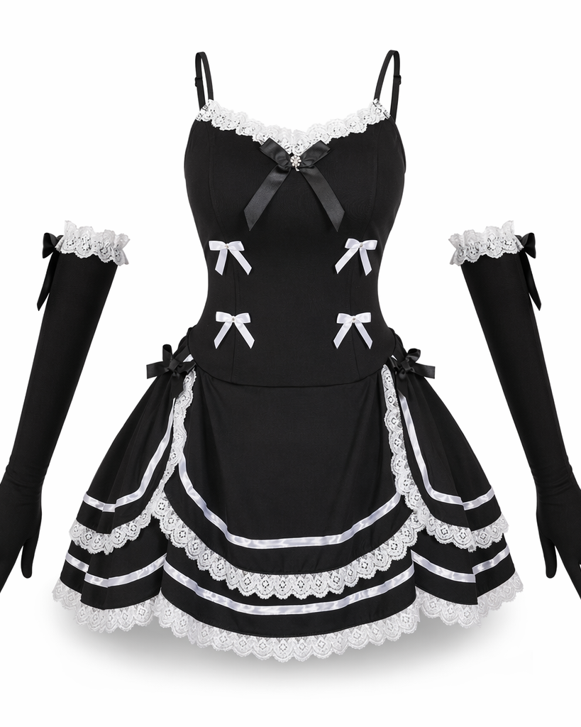 French Maid Lace Ruffle Dress with Matching Gloves Default Title
