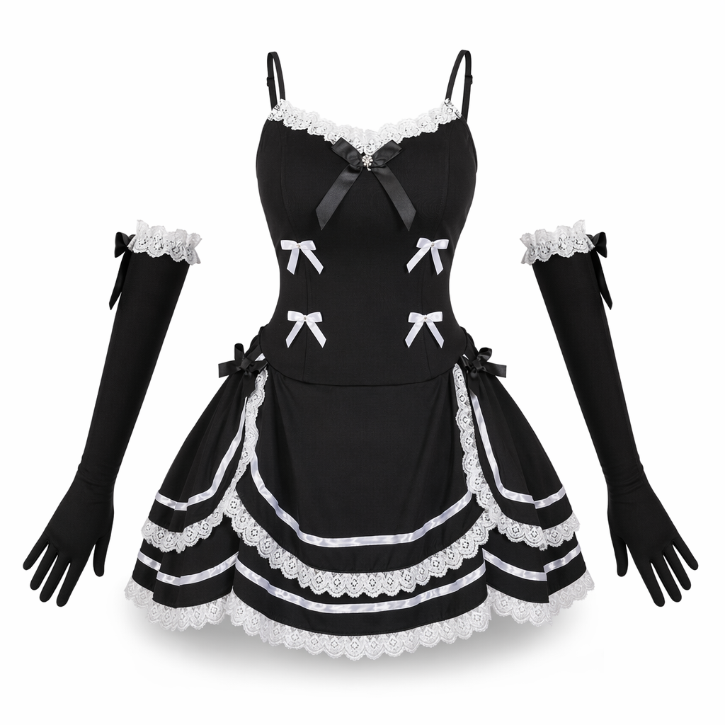 French Maid Lace Ruffle Dress with Matching Gloves Default Title
