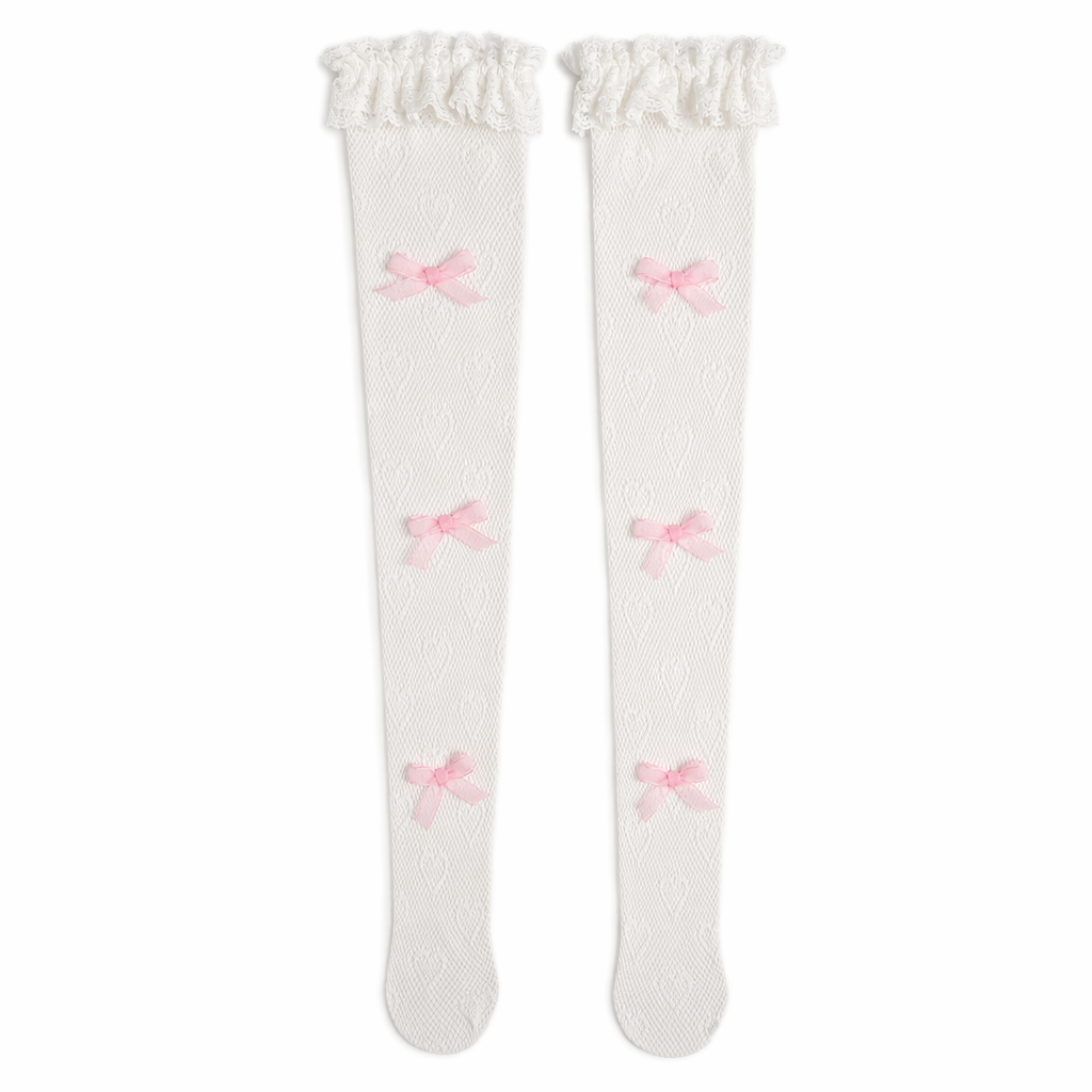 Kawaii Lace Heart and Ribbon Stockings for a Cute Style Upgrade White Heart Pink Ribbon
