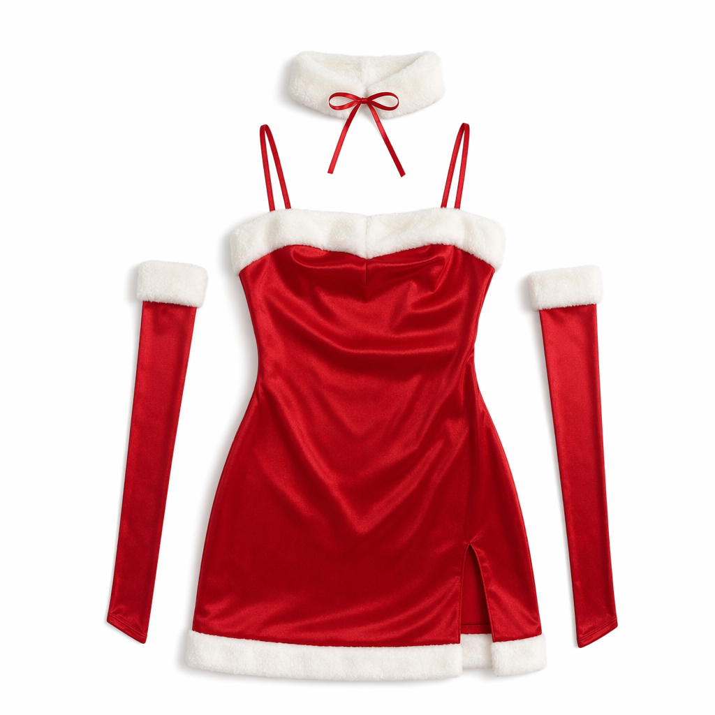 Silky Glam Santa Clause Inspired Dress with Matching Gloves L