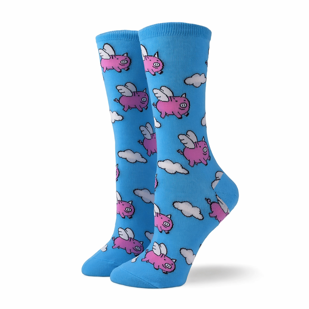 Vibrant Angel Kitten Socks for Kawaii Fashion Lovers Flying Pig